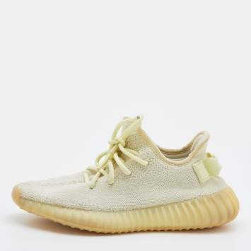 Pre Owned Yeezy x Adidas Cream Knit Fabric Boost 350 V2 Butter Low Top Sneakers Size 38