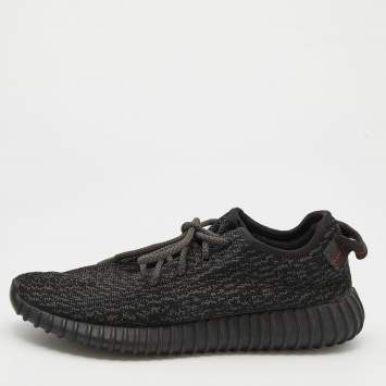 Pre Owned Yeezy x Adidas Black Knit Fabric Boost 350 Pirate Black Sneakers Size 41 1/3