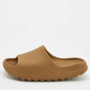 Pre Owned Yeezy x Adidas Brown Rubber Ochre Slides Size 46