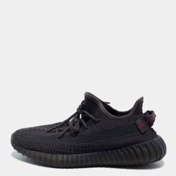 Pre Owned Yeezy x Adidas Black Knit Fabric Boost 350 V2 Black Non Reflective Sneakers Size 40 2/3
