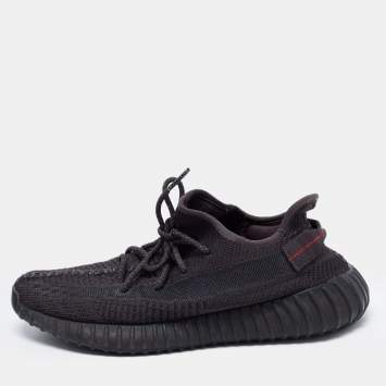 Pre Owned Yeezy x Adidas Black Knit Fabric Boost 350 V2 Static Black Sneakers Size 44