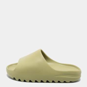 Pre Owned Yeezy x Adidas Light Green Rubber Resin Slides Size 43