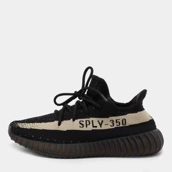 Pre Owned Yeezy x Adidas Black Knit Fabric Boost 350 V2 Oreo Sneakers Size 42