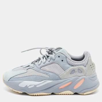 Pre Owned Yeezy x Adidas Grey/Blue Suede and Mesh Boost 700 V2 Inertia Sneakers Size 39 1/3