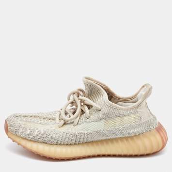 Pre Owned Yeezy x Adidas Beige/Grey Knit Fabric Boost 350 V2 Citrin Sneakers Size 38
