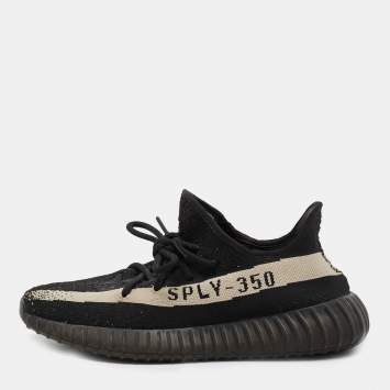 Pre Owned Yeezy x Adidas Black Knit Fabric Boost 350 V2 Oreo Sneakers Size 44