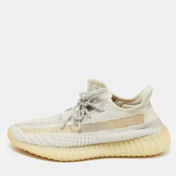 Pre Owned Yeezy x Adidas White Fabric Boost 350 V2 Lundmark (Non Reflective) Sneakers Size 42