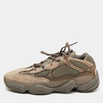 Pre Owned Yeezy x Adidas Brown/Olive Green Mesh and Suede 500 Clay Sneakers Size 431/3