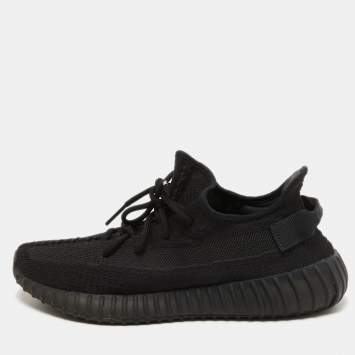 Pre Owned Yeezy x Adidas Black Knit Fabric Boost 350 V2 Onyx Sneakers Size 45 1/3