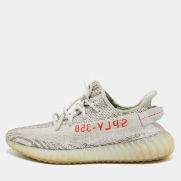 Pre Owned Yeezy x adidas Blue/Grey Knit Fabric Boost 350 V2 Sneakers Size 47 1/3
