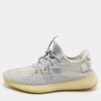 Pre Owned Yeezy x Adidas Grey/White Knit Fabric Boost 350 V2 Static Sneakers Size 42