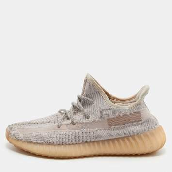Pre Owned Yeezy x Adidas Pink/Grey Knit Fabric Boost 350 V2 Synth Non-Reflective Sneakers Size 41 1/3
