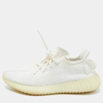 Pre Owned Yeezy x Adidas White Fabric Boost 350 V2 white Sneakers Size 37 1/3