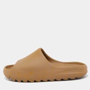 Pre Owned Yeezy x Adidas Brown Rubber Ochre Slides Size 46