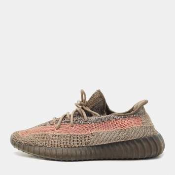 Pre Owned Yeezy x Adidas Brown Knit Fabric Boost 350 V2 Ash Stone Sneakers Size 46 2/3
