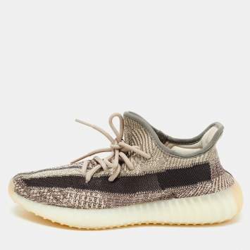 Pre Owned Yeezy x Adidas Brown/White Knit Fabric Boost 350 V2 Zyon Sneakers Size 40