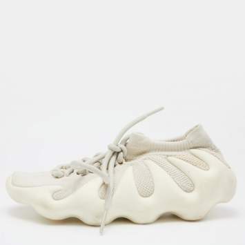 Pre Owned Yeezy x Adidas Cream Knit Fabric 450 Cloud White Sneakers Size 38