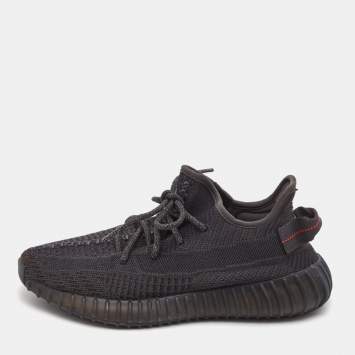 Pre Owned Adidas Yeezy Black Knit Fabric Boost 350 V2 Black Sneakers Size 40