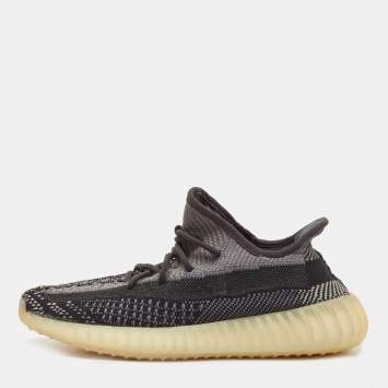 Pre Owned Yeezy x Adidas Black/Grey Knit Fabric Boost 350 V2 Carbon Sneakers Size 42