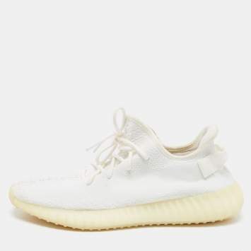 Pre Owned Yeezy x adidas  White Knit Fabric Boost 350 V2 Sneakers Size 46 2/3
