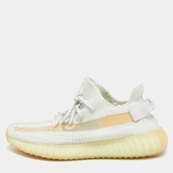 Pre Owned Yeezy x Adidas Light Green/Beige Knit Fabric Boost 350 V 2 hyperspace Sneakers Size 43 2/3