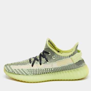 Pre Owned Yeezy x Adidas Neon Green/Black Knit Fabric Boost 350 V2 Yeezreel Sneakers Size 42