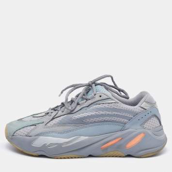 Pre Owned Yeezy x adidas Grey/Blue Suede and Mesh Boost 700 V2 Inertia Sneakers Size 43 1/3