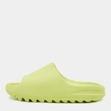 Pre Owned Yeezy x Adidas Neon Green Rubber Glow Green Slides Size 41