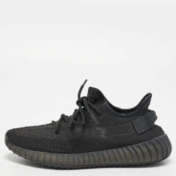 Pre Owned Yeezy X Adidas Black Knit Fabric Boost 350 V2 Static Black Sneakers Size 41 1/3