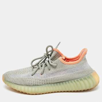 Pre Owned Yeezy x Adidas Green Knit Fabric Boost 350 V2 Desert Sage Sneakers Size 38 2/3