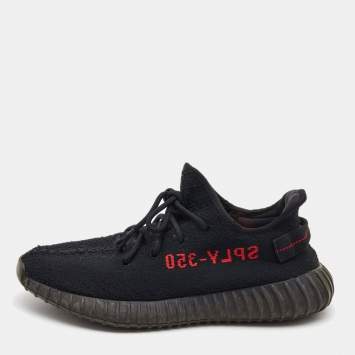 مملوكة مسبقًا Yeezy x Adidas Black Knit Fabric Boost 350 V2 Bred Sneakers Size 43 1/3