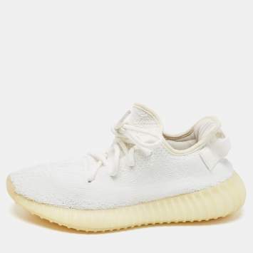 Pre Owned Yeezy x Adidas White Knit Fabric Boost 350 V2 Triple White Sneakers Size 38 2/3