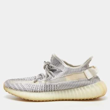 Pre Owned Yeezy x Adidas Grey Knit Fabric Boost 350 V2 Static Non Reflective Sneakers Size 39 1/3