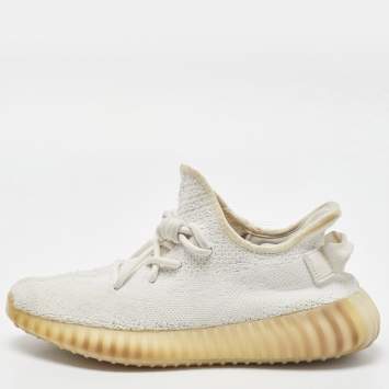 Pre Owned Yeezy x Adidas Cream Knit Fabric Boost 350 V2 Cream Sneakers Size 38 2/3
