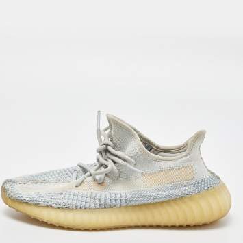 Pre Owned Yeezy x Adidas White/Green Knit Fabric Boost 350 V2 Cloud White Non Reflective Sneakers Size 40 2/3