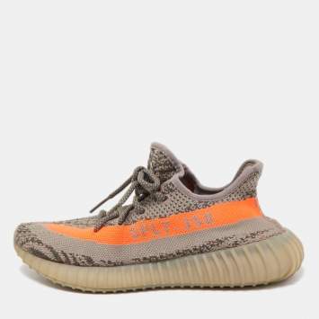Pre Owned Yeezy x Adidas Grey Knit  Fabric Boost 350 V2 Beluga Sneakers Size 39 1/3