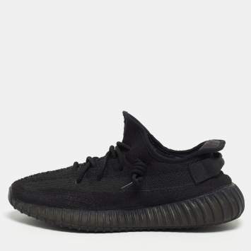 Pre Owned Yeezy x Adidas Black Knit Fabric Boost 350 V2 Onyx Sneakers Size 44