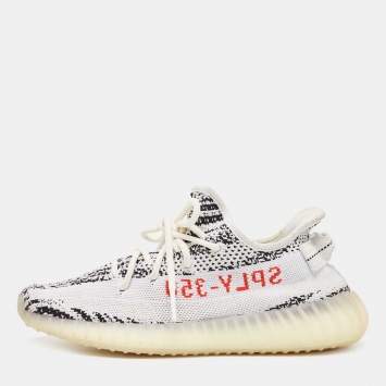 Pre Owned Yeezy x Adidas Black/White Knit Fabric Boost 350 V2 Zebra Sneakers Size 40