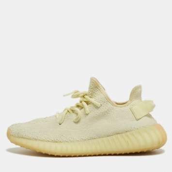 Pre Owned Yeezy x Adidas Light Yellow Knit Fabric Boost 350 V2 Butter Sneakers Size 39 1/3