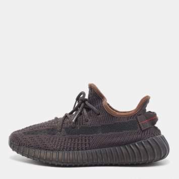 مملوكة مسبقًا Yeezy x Adidas Black Knit Fabric Boost 350 V2 Black Non-Reflective Sneakers Size 38 2/3
