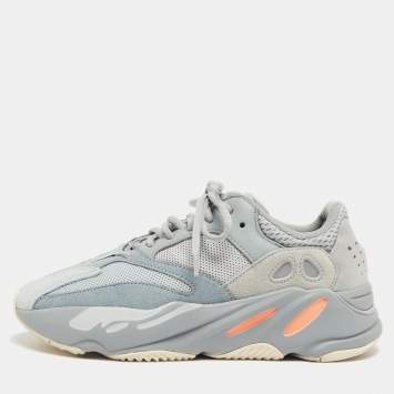 Pre Owned Adidas x Yeezy Blue Mesh and Leather Boost 700 Inertia Sneakers Size 40