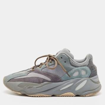 Pre Owned Yeezy x Adidas Blue/Grey Suede and Mesh Boost 700 Teal Blue Sneakers Size 44