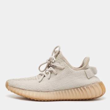Pre Owned Yeezy x Adidas Grey Knit Fabric Boost 350 V2 Sesame Sneakers Size 38 2/3