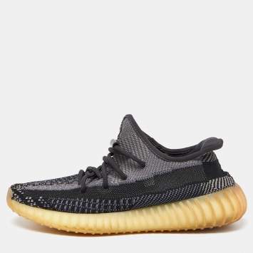 Pre Owned Yeezy x Adidas Black Knit Fabric Boost 350 V2 Asriel Carbon Sneakers Size 40