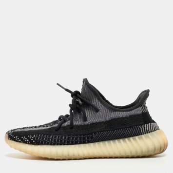 Pre Owned Adidas x Yeezy Black/Blue Knit Fabric Boost-350-v2-carbon Sneakers Size 43 1/3