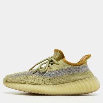 Pre Owned Yeezy x Adidas Yellow Knit Fabric Boost 350 V2 Marsh Sneakers Size 38