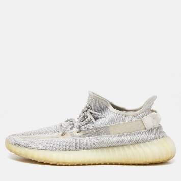 Pre Owned Yeezy x Adidas White/Grey Knit Fabric Boost 350 V2 Static Reflective Sneakers Size 46