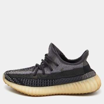 Pre Owned Yeezy x Adidas Black/Grey Knit Fabric Boost 350 V2 Carbon Sneakers Size 38
