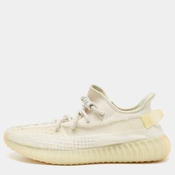 Pre Owned Yeezy x Adidas White Knit Fabric Boost 350 V2 Light Sneakers Size 47 1/3