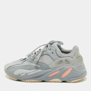 Pre Owned Yeezy x Adidas Grey/Blue Suede and Mesh Boost 700 Inertia Sneakers Size 40 2/3 